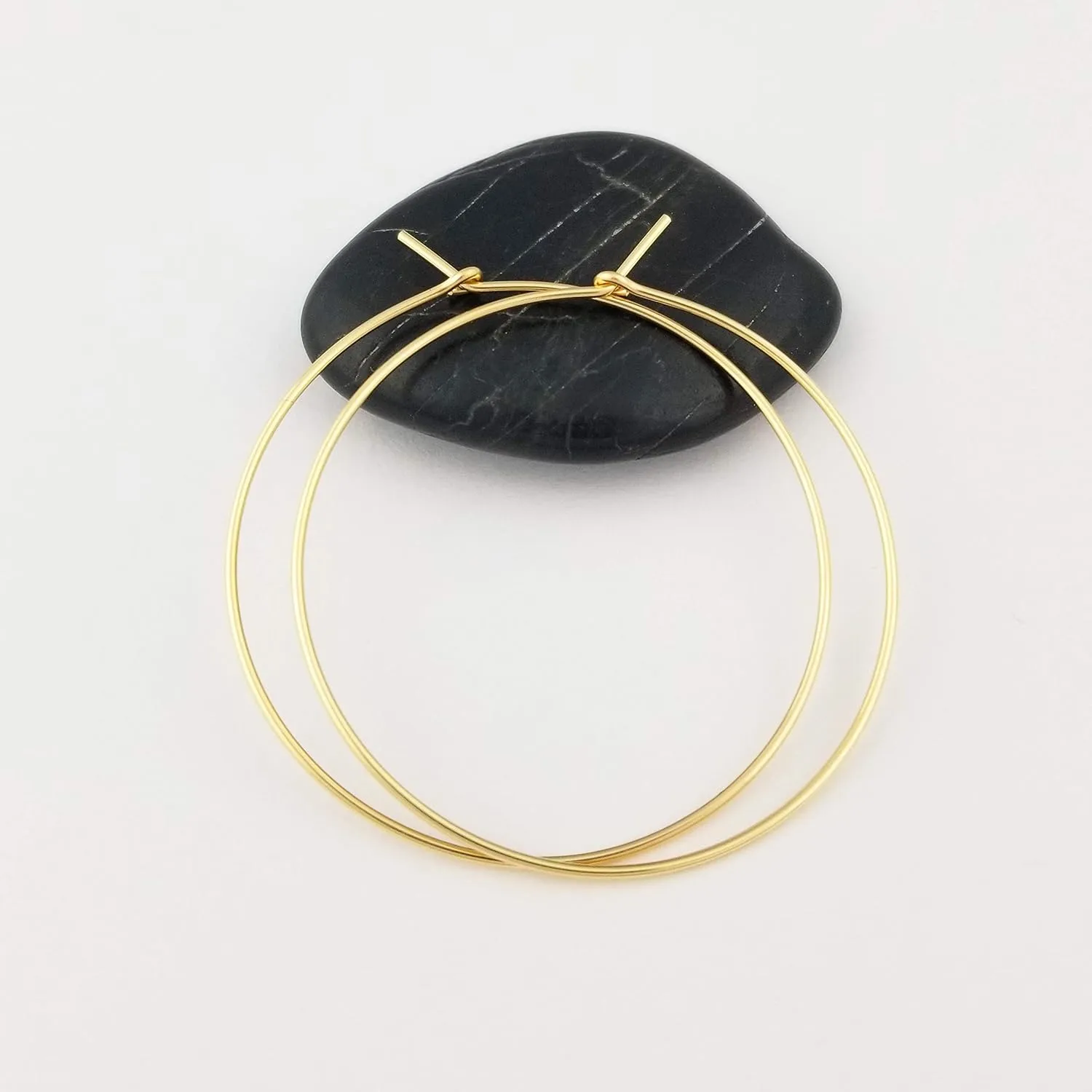 Thin Medium Solid 14k Gold Hoop Earrings for Women, Lightweight Minimal Everyday Earrings 1.5 Inch