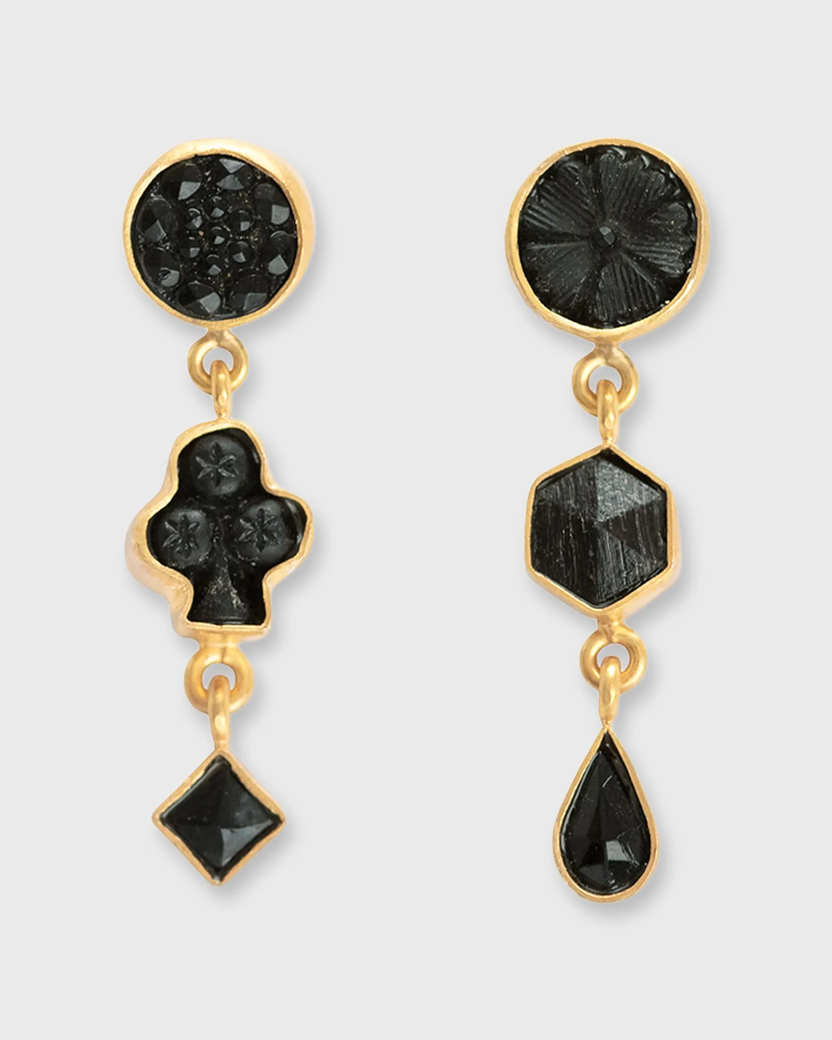 Three Charm Moving Drop Earrings in Black