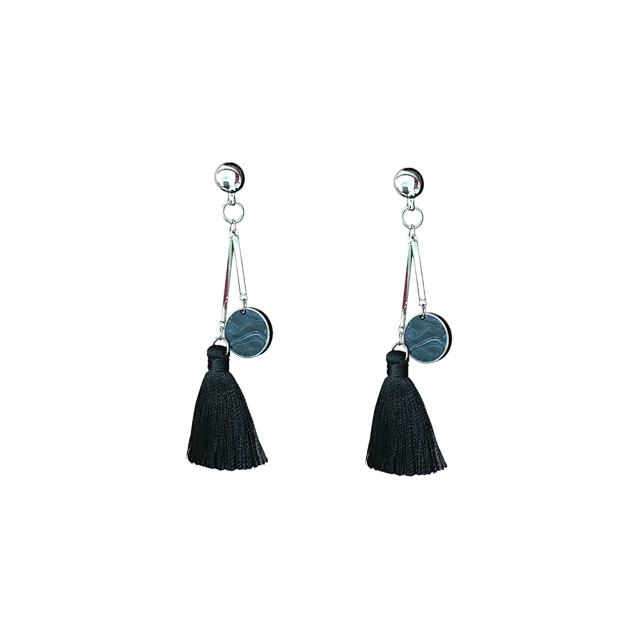 TI-GO Silver with black tassel and disc earring