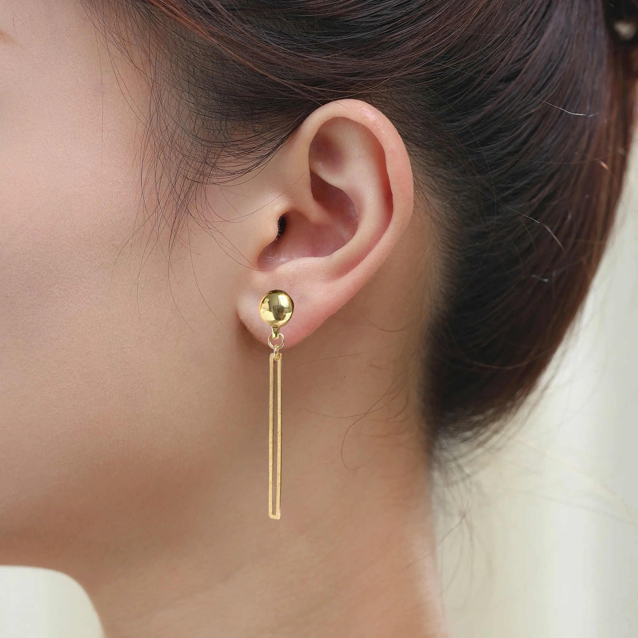 TI-GO Siver and Gold narrow rectangular loop earring