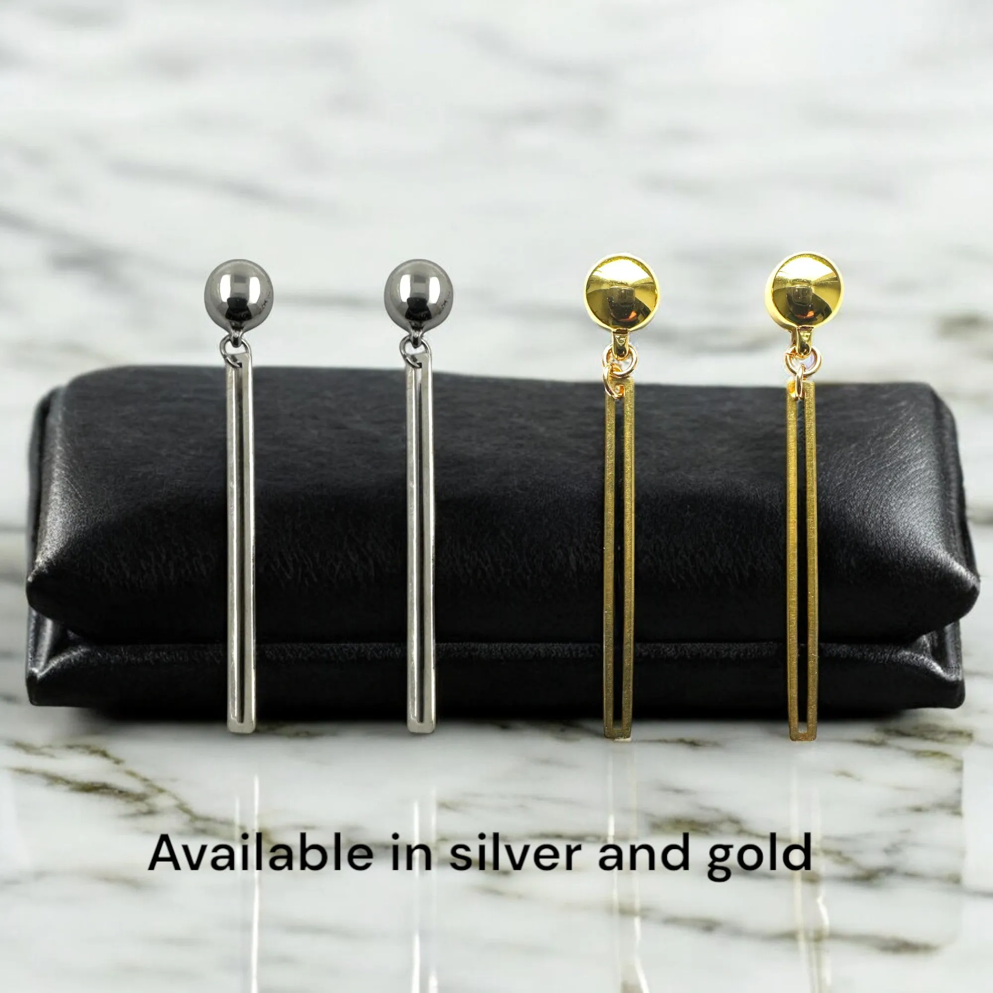 TI-GO Siver and Gold narrow rectangular loop earring