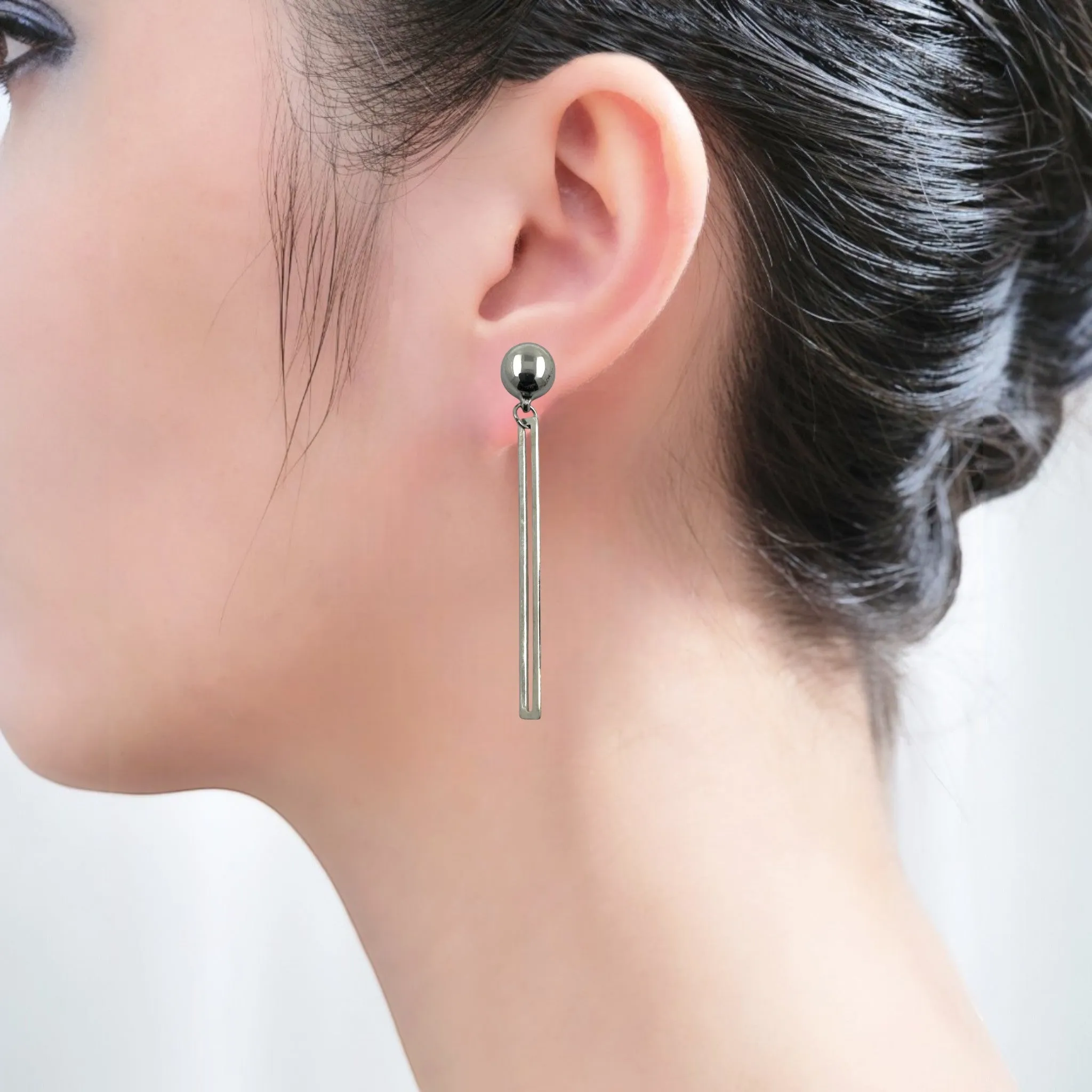 TI-GO Siver and Gold narrow rectangular loop earring