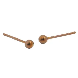 Ti2 Titanium 3mm Round Bead Stud Earrings - Tan Beige