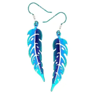 Ti2 Titanium Long Leaf Drop Earrings - Green