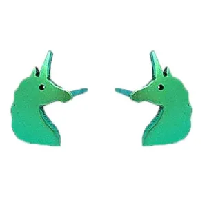 Ti2 Titanium Unicorn 9mm Stud Earrings - Green