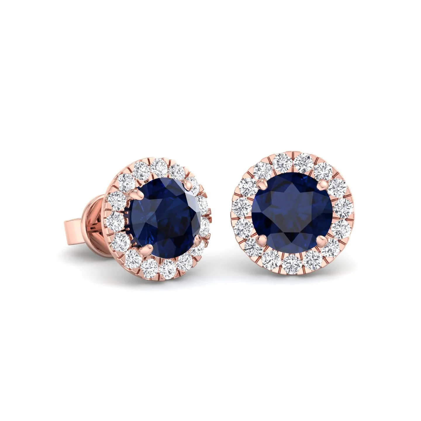 Tiber - Round Cut Blue Sapphire & Diamond Halo Earrings