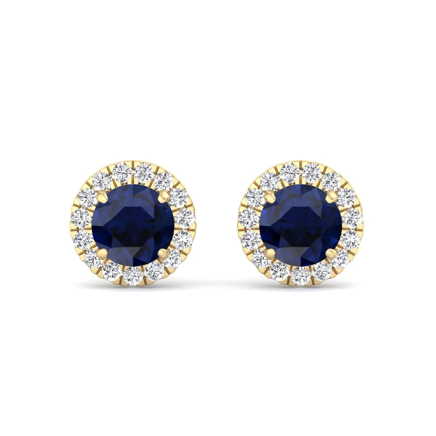 Tiber - Round Cut Blue Sapphire & Diamond Halo Earrings