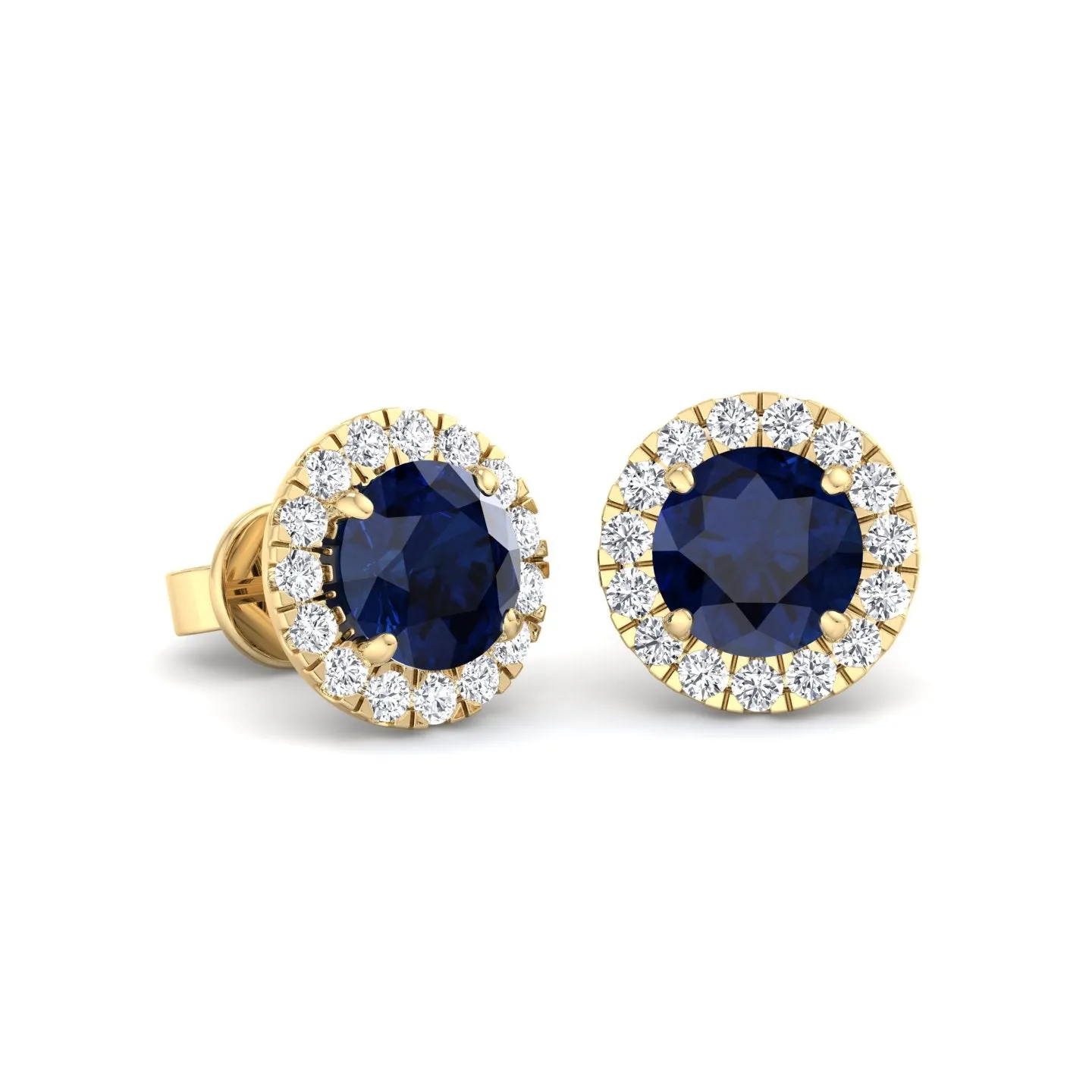 Tiber - Round Cut Blue Sapphire & Diamond Halo Earrings