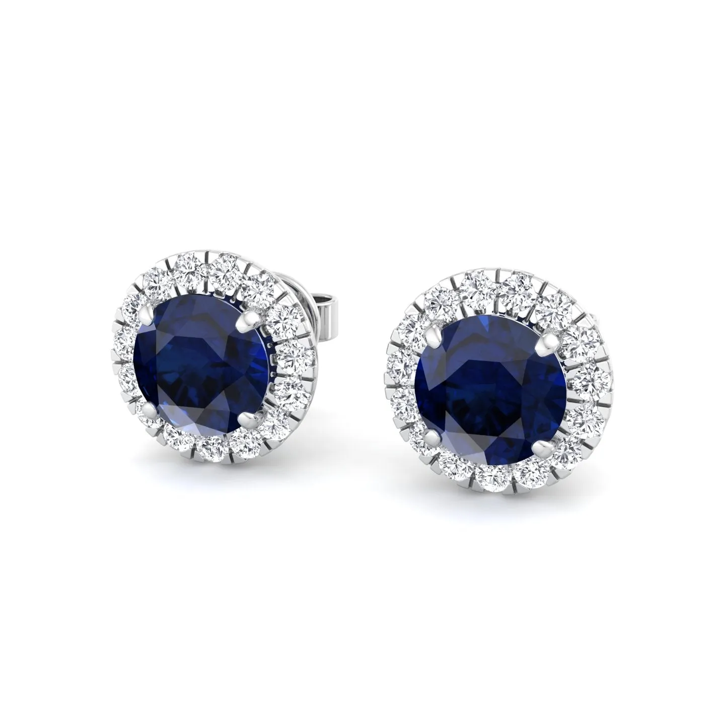 Tiber - Round Cut Blue Sapphire & Diamond Halo Earrings