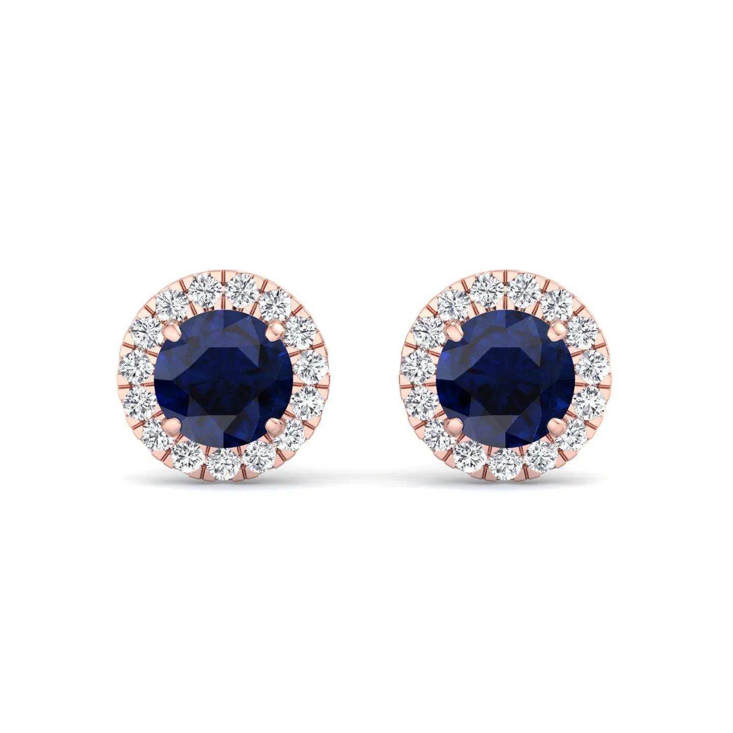 Tiber - Round Cut Blue Sapphire & Diamond Halo Earrings