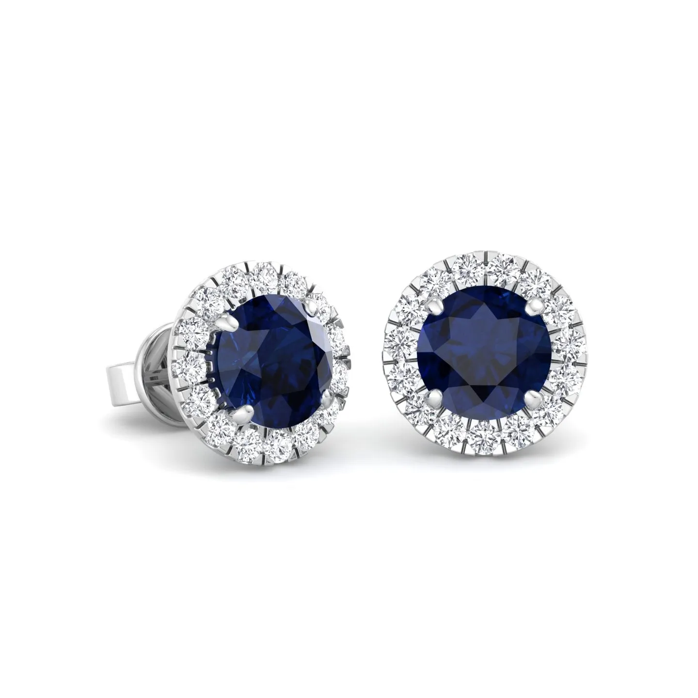 Tiber - Round Cut Blue Sapphire & Diamond Halo Earrings