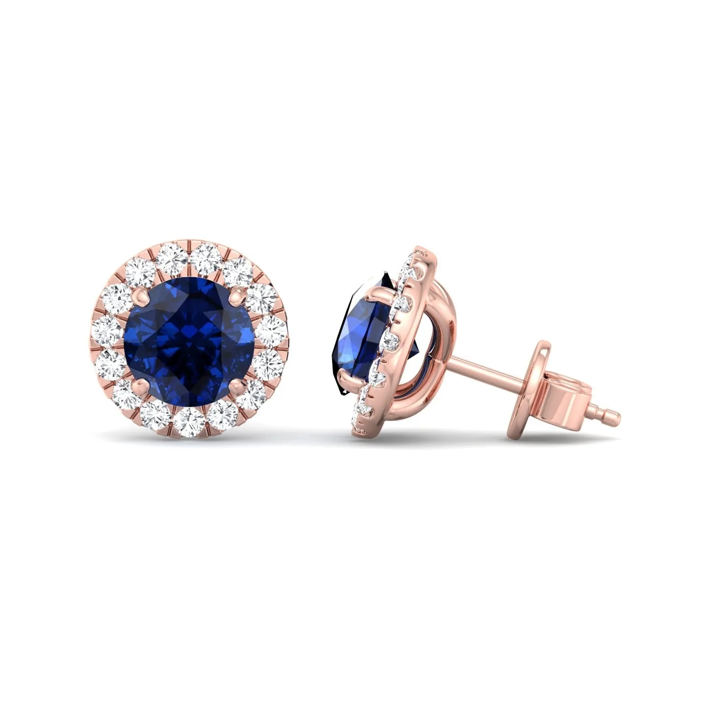 Tiber - Round Cut Blue Sapphire & Diamond Halo Earrings