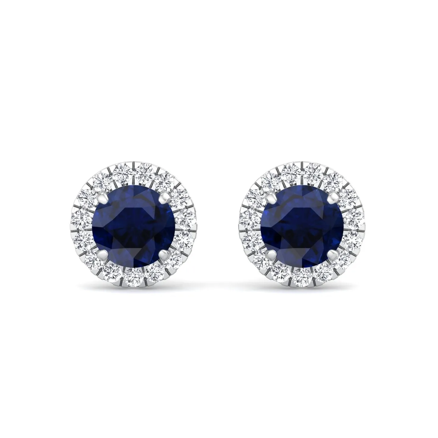 Tiber - Round Cut Blue Sapphire & Diamond Halo Earrings
