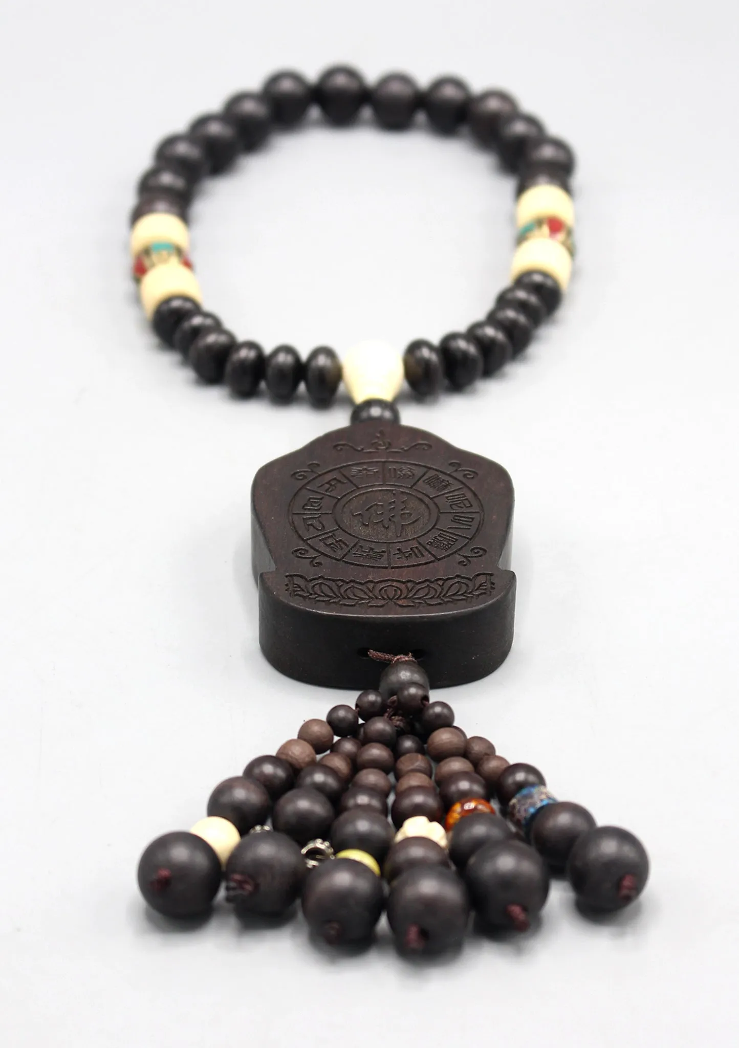 Tibetan Kalachakra Carved Wooden Car Hanging Amulet