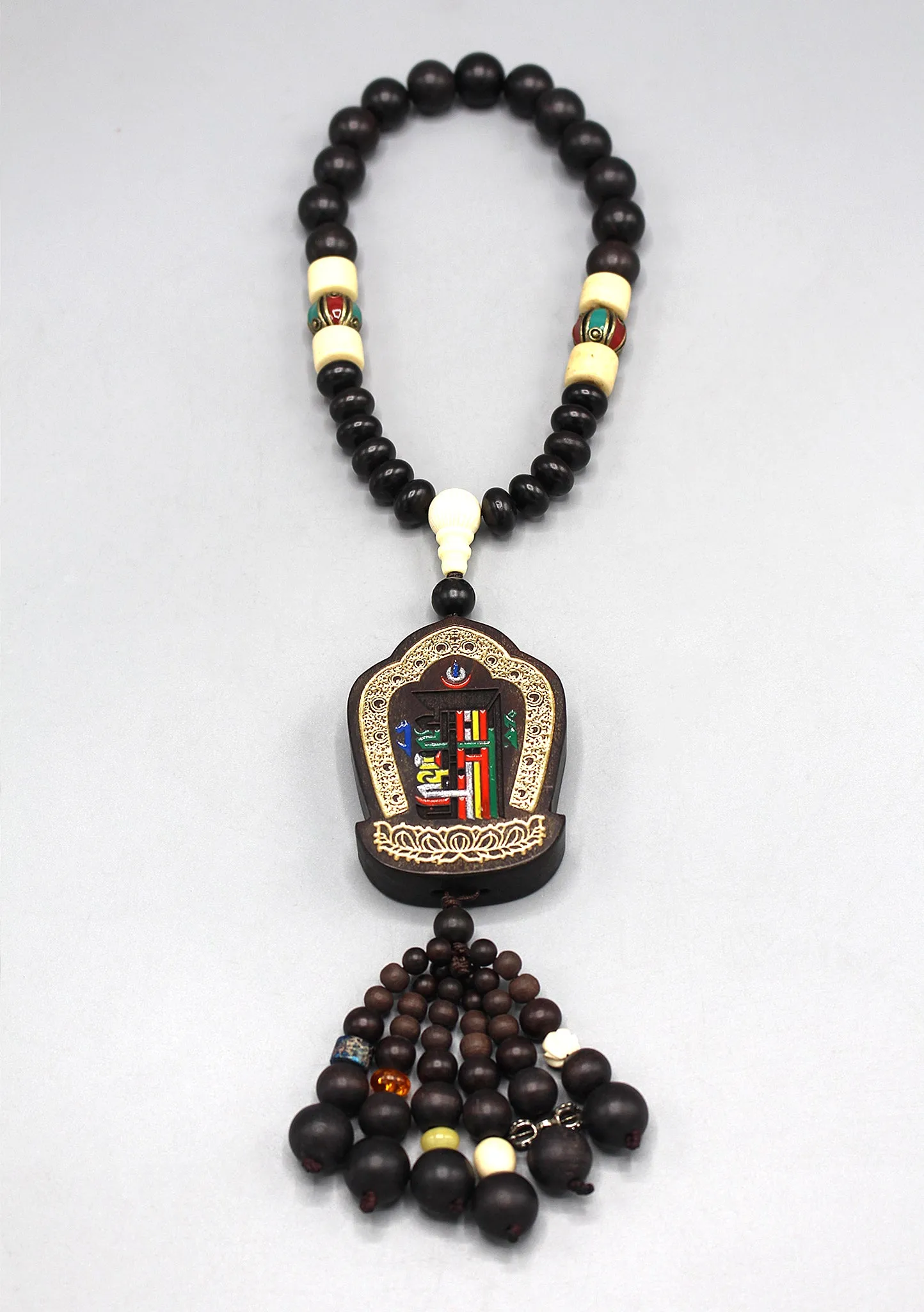 Tibetan Kalachakra Carved Wooden Car Hanging Amulet