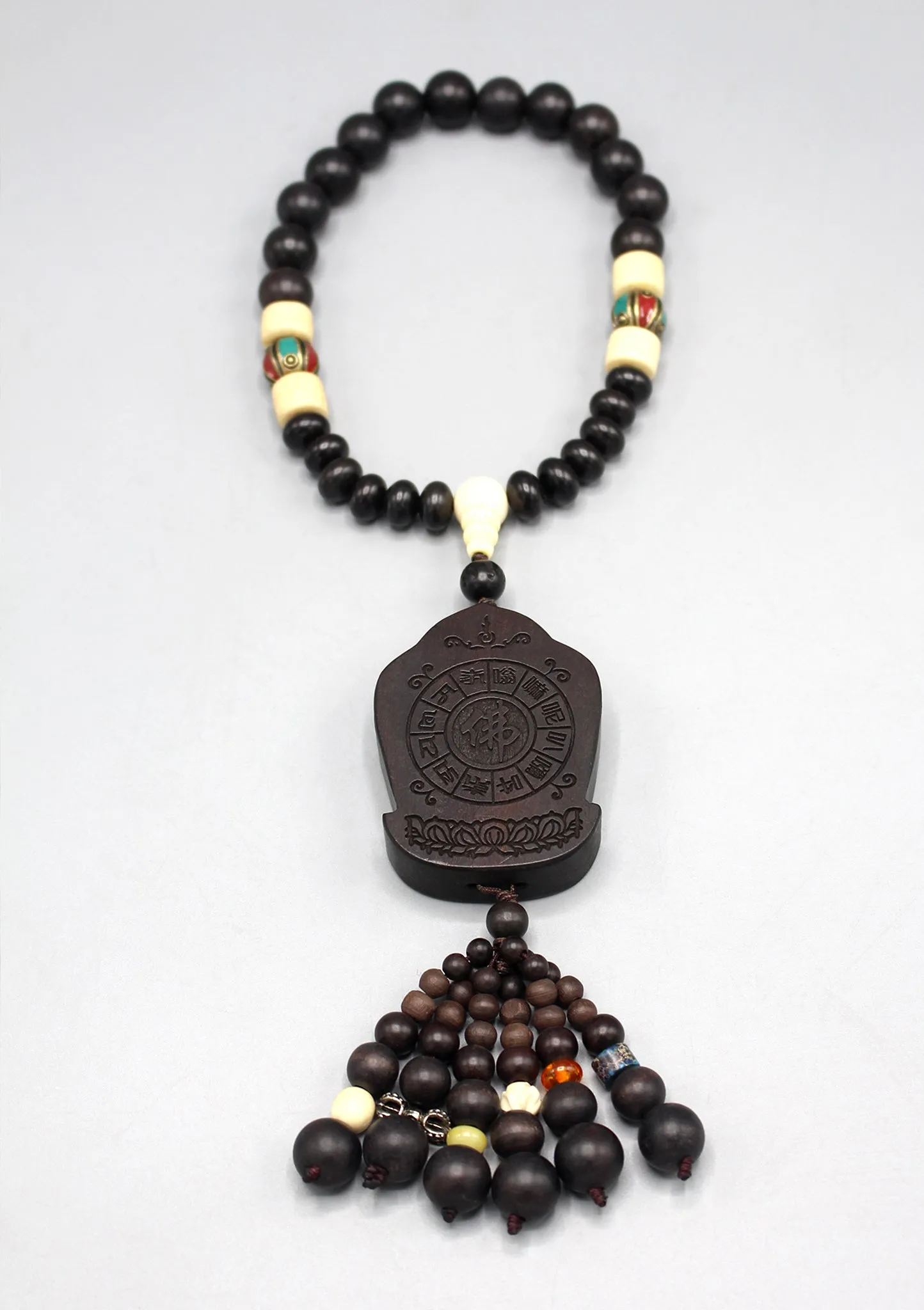 Tibetan Kalachakra Carved Wooden Car Hanging Amulet