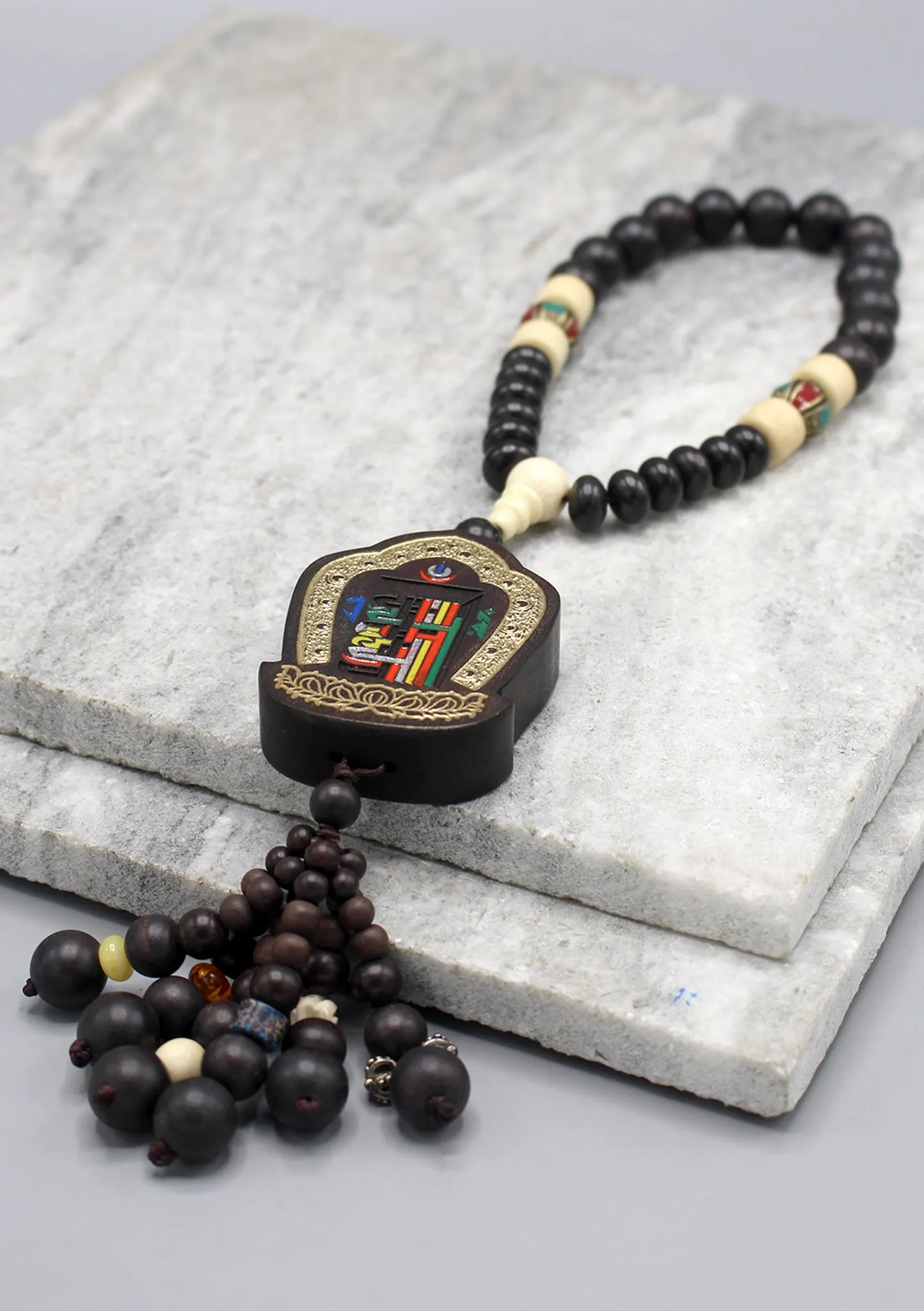 Tibetan Kalachakra Carved Wooden Car Hanging Amulet
