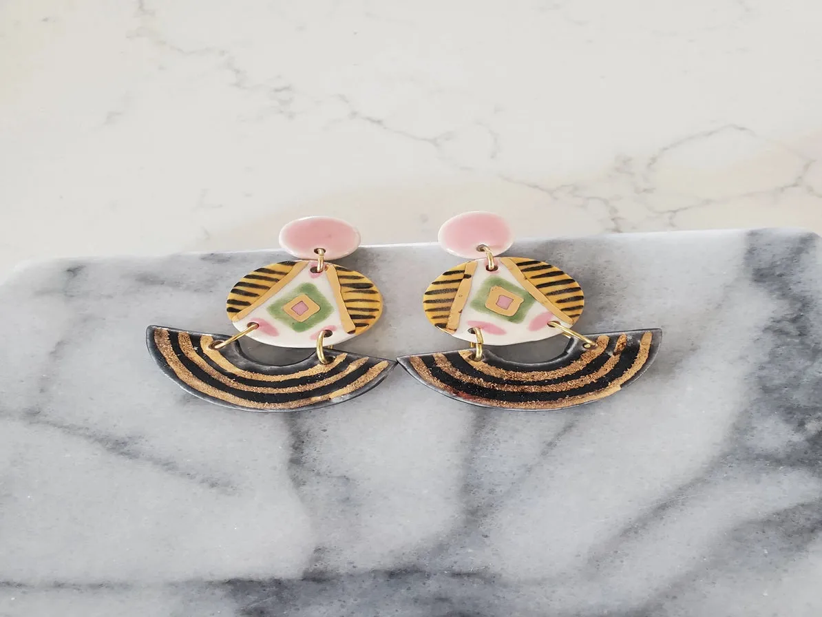 Tiered Three-Piece Statement Porcelain Earrings