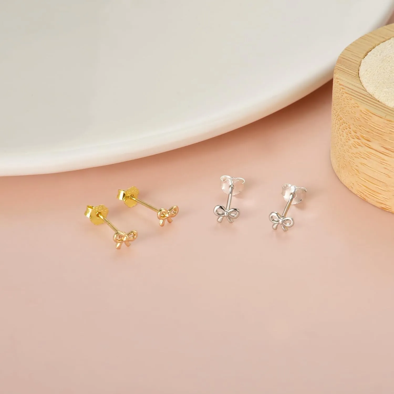 Tiny Bow Earrings for Women Cute Gold Stud Earrings Simple Minimalist Small Dainty Earrings 4mm