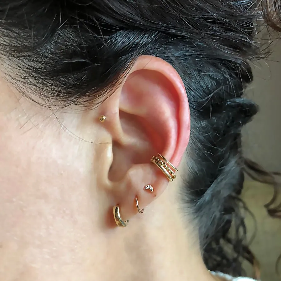 Tiny Crescent Moon Diamond Pave 14K Gold Earring