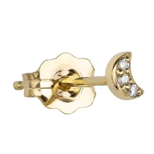Tiny Crescent Moon Diamond Pave 14K Gold Earring