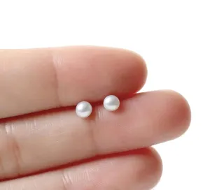Tiny Freshwater Pearl Stud Earrings, Small White 3mm Pearl Earrings, Dainty Pearl Studs, Minimalist Studs, 925 Sterling Silver, Gift for Women