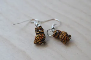 Tiny Night Owl Earrings | Cute Ceramic Painted Owls | Bird Charm Dangle Jewelry