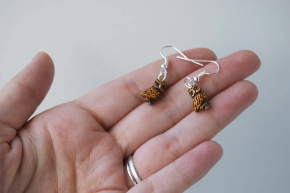 Tiny Night Owl Earrings | Cute Ceramic Painted Owls | Bird Charm Dangle Jewelry