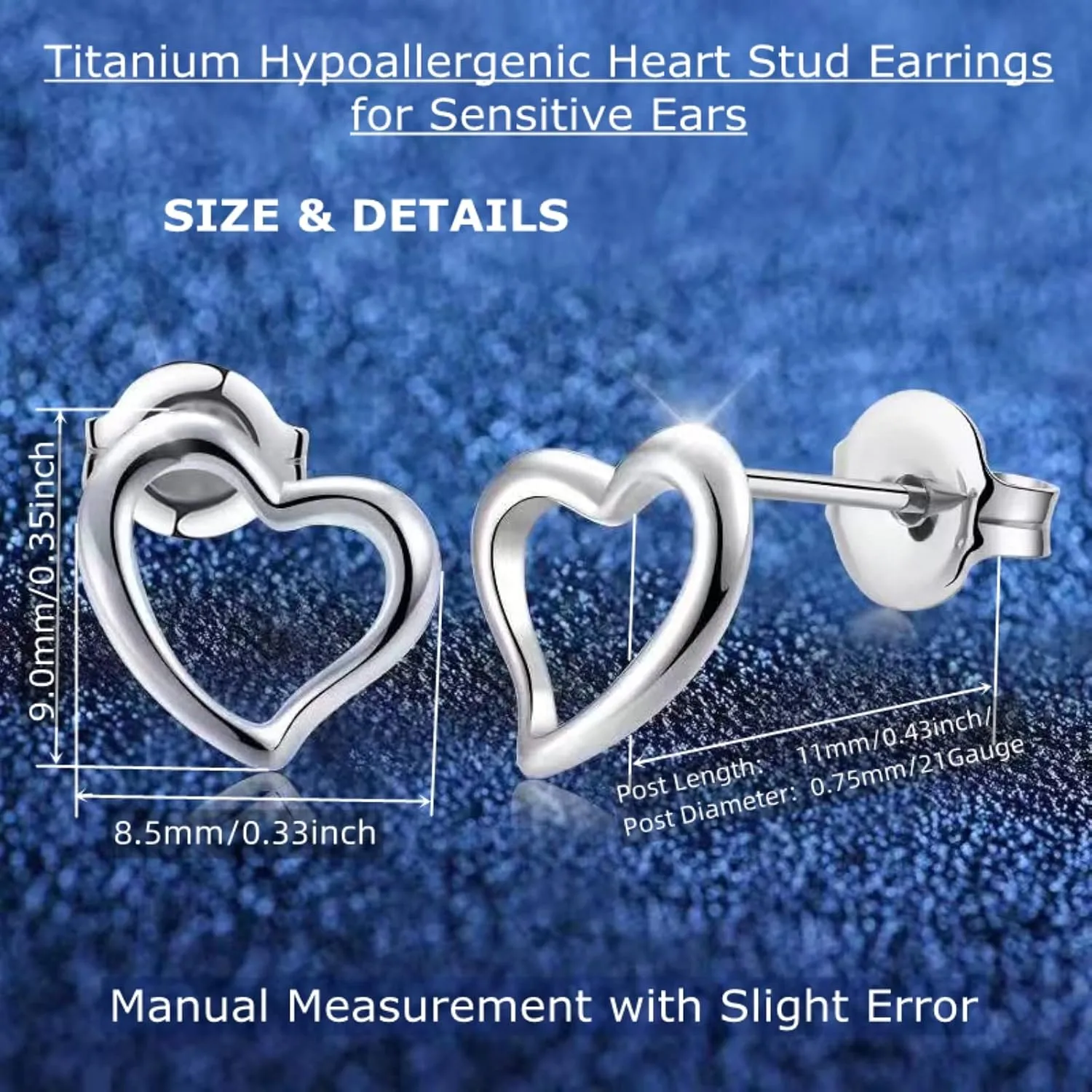 Titanium Earrings, Hypoallergenic Stud Earrings for Women Men Sensitive Ears Star/Moon/Lightning Bolt/Open Heart Premium High Polished (Shiny Grey)