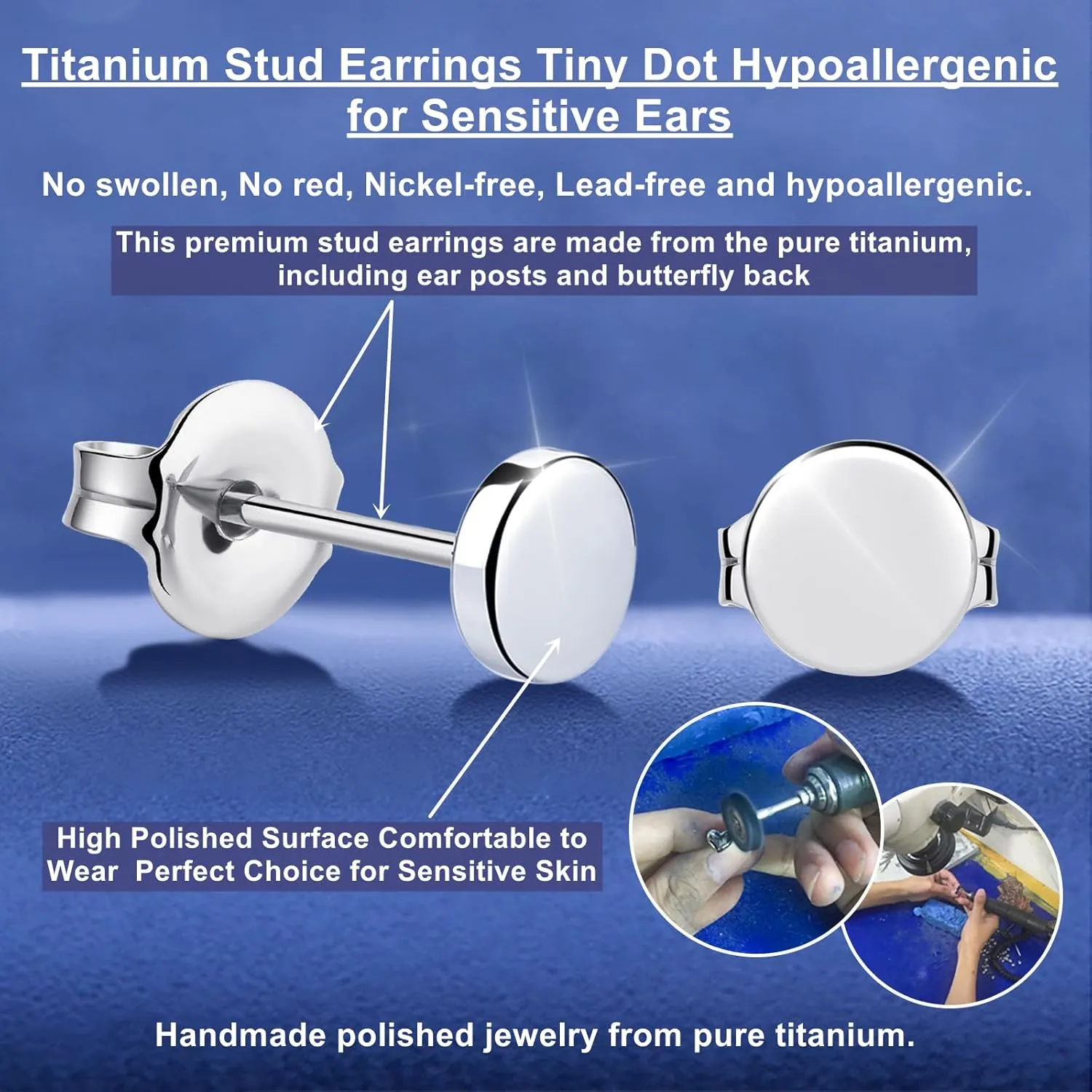 Titanium Earrings Tiny Dot/Heart/Triangle Stud Earrings, Hypoallergenic for Sensitive Ears Women Men, Premium High Polished (Shiny Grey)
