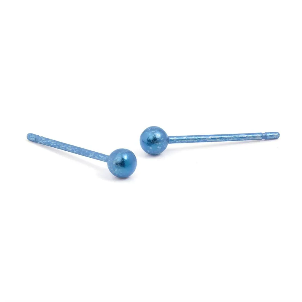 Titanium Kingfisher Blue 3mm Bead Stud Earrings