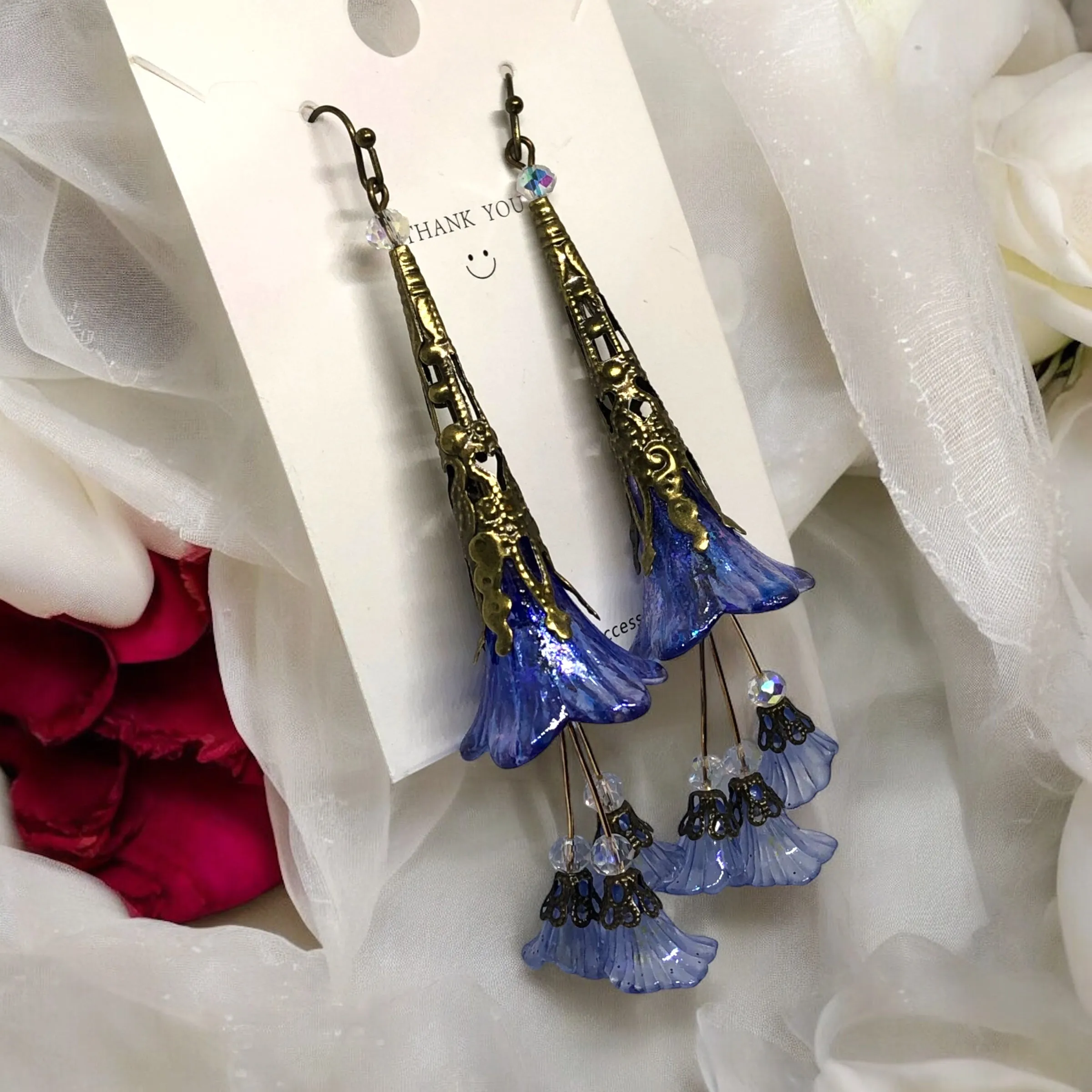 Transparent Blue Bohemian Bloom Earrings