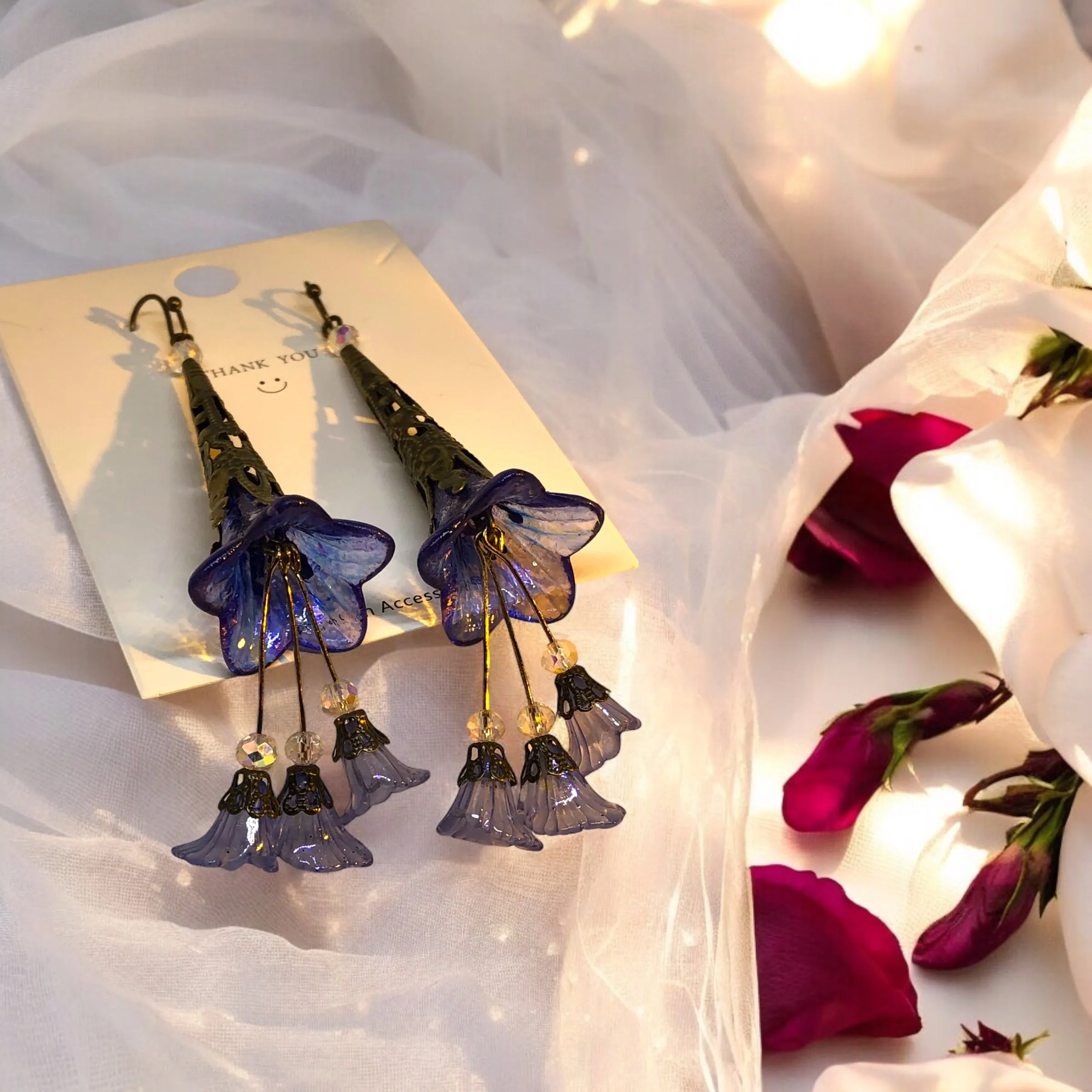 Transparent Blue Bohemian Bloom Earrings