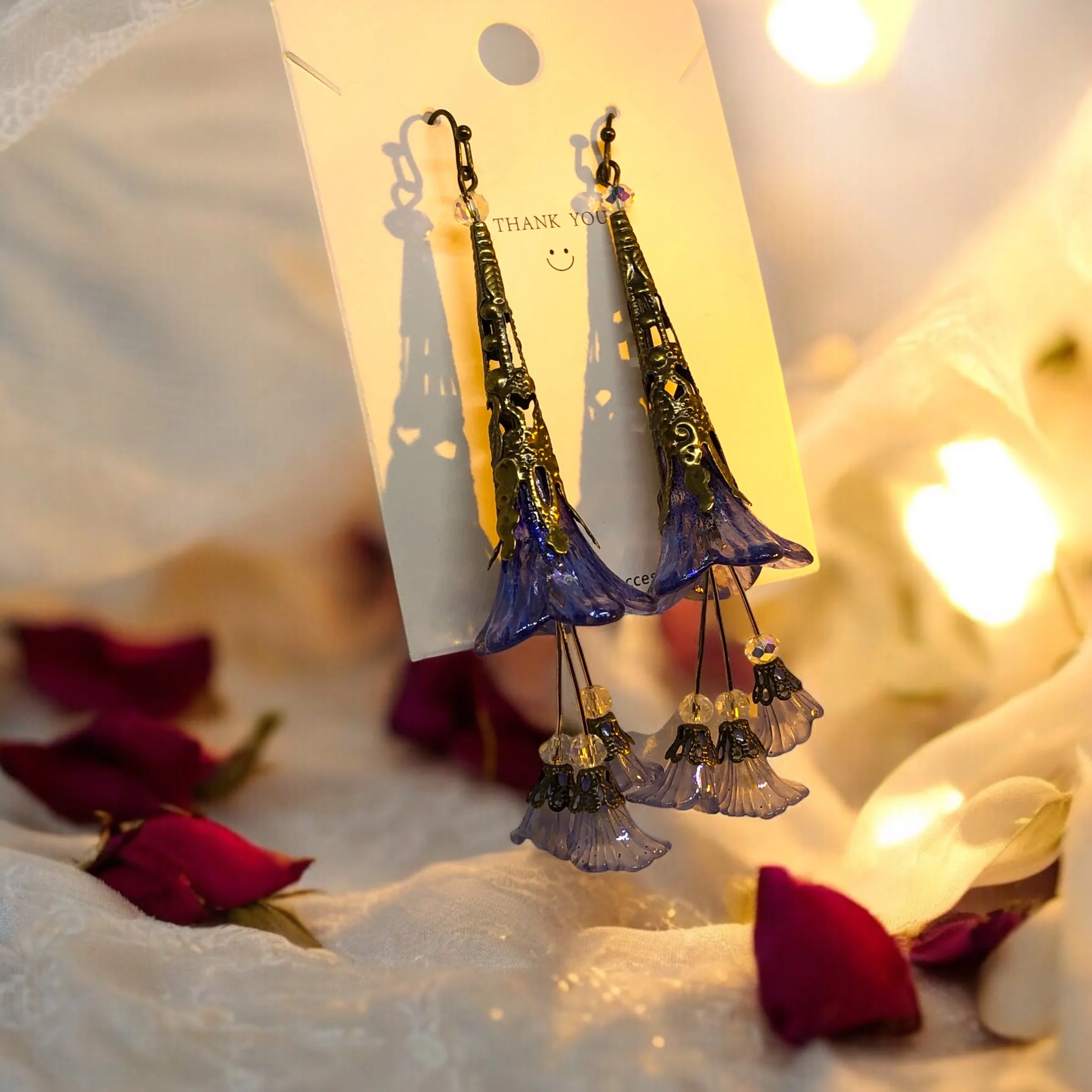 Transparent Blue Bohemian Bloom Earrings