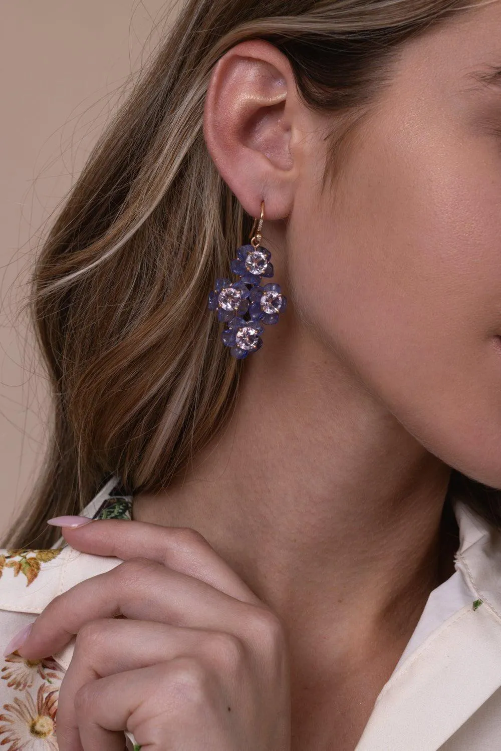 Tropical Flower Tanzanite Drop Earrings