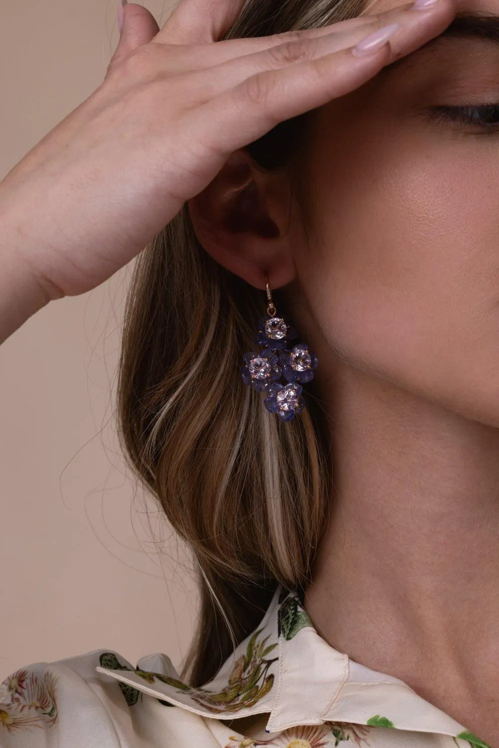 Tropical Flower Tanzanite Drop Earrings