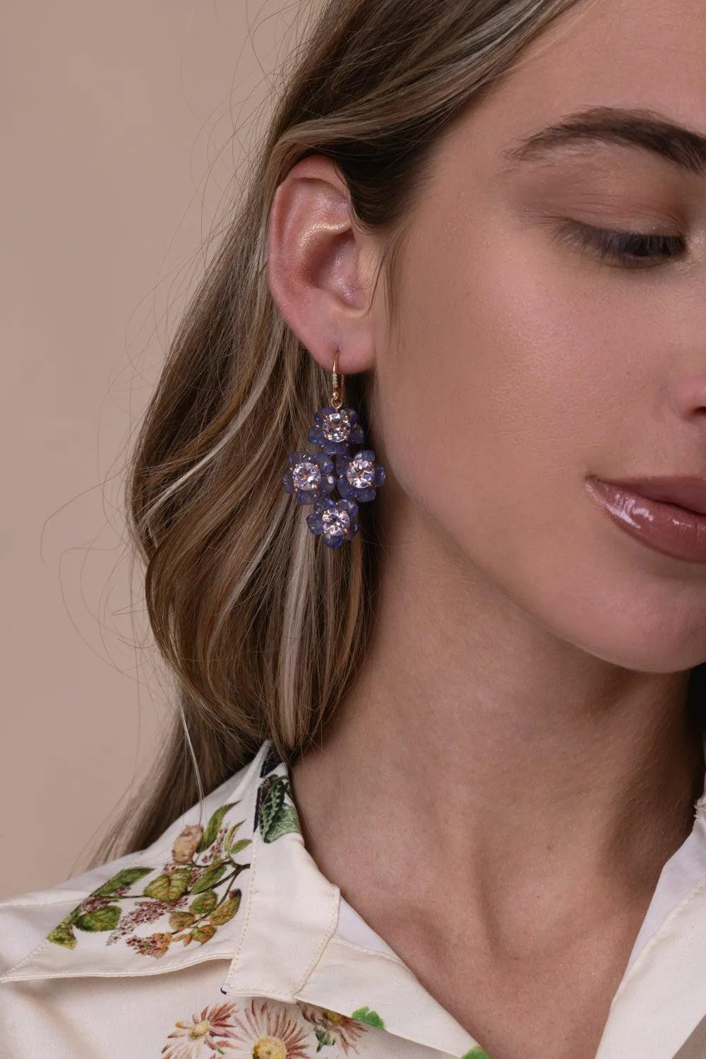 Tropical Flower Tanzanite Drop Earrings