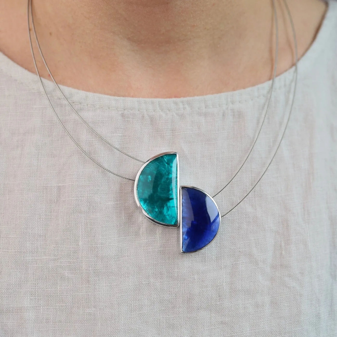 Turquoise & Navy Half Moon Necklace