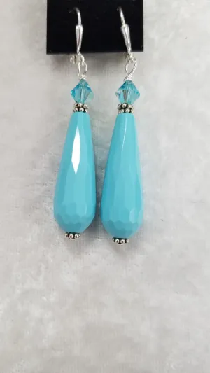 TURQUOISE COLOR EARRINGS WITH SWAROVSKI CRYSTAL
