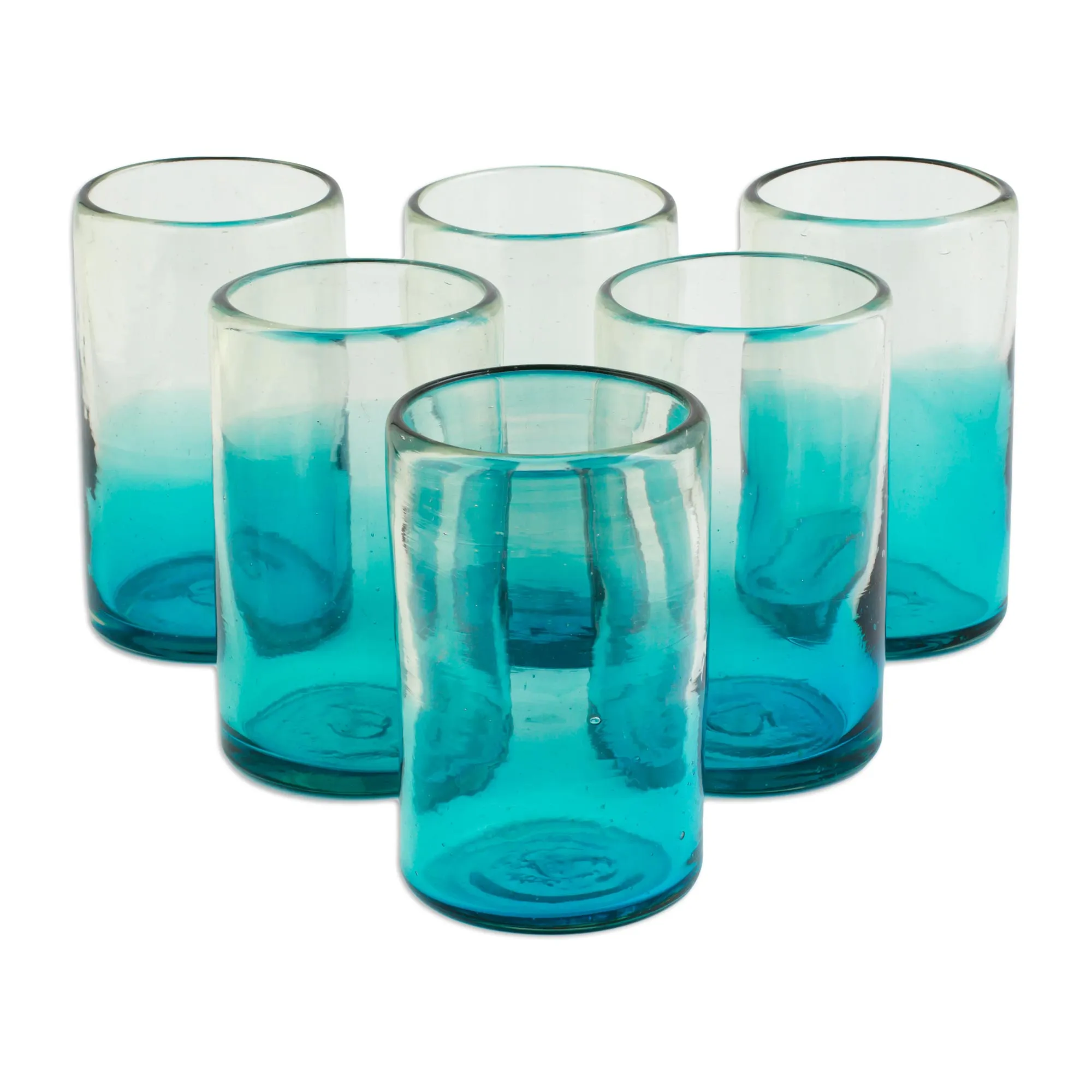 Turquoise Recycled Glass Tumblers from Mexico (Set of 6) - Tall Cooling Aquamarine | NOVICA