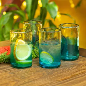 Turquoise Recycled Glass Tumblers from Mexico (Set of 6) - Tall Cooling Aquamarine | NOVICA