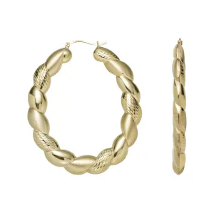 Twisted Diamond-Cut Bamboo Hoop Earrings 10K & 14K Yellow Gold