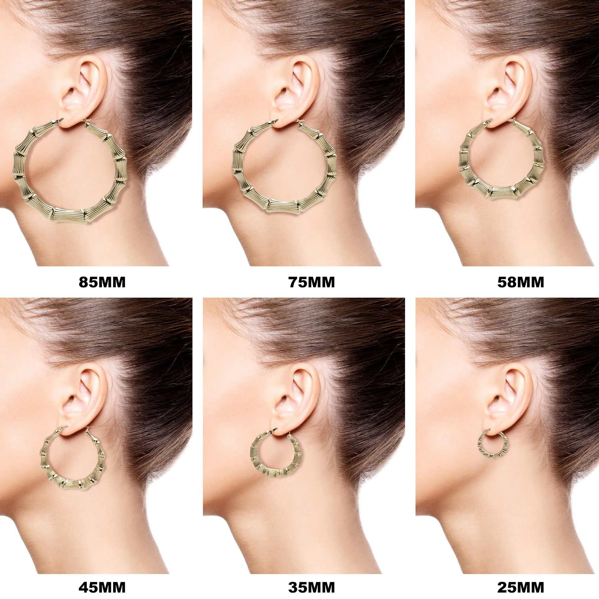 Twisted Diamond-Cut Bamboo Hoop Earrings 10K & 14K Yellow Gold