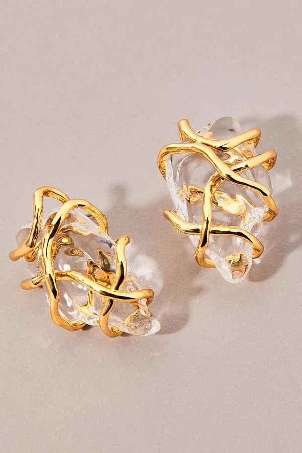 Twisted Gold Liquid Lucite Large Post Earrings