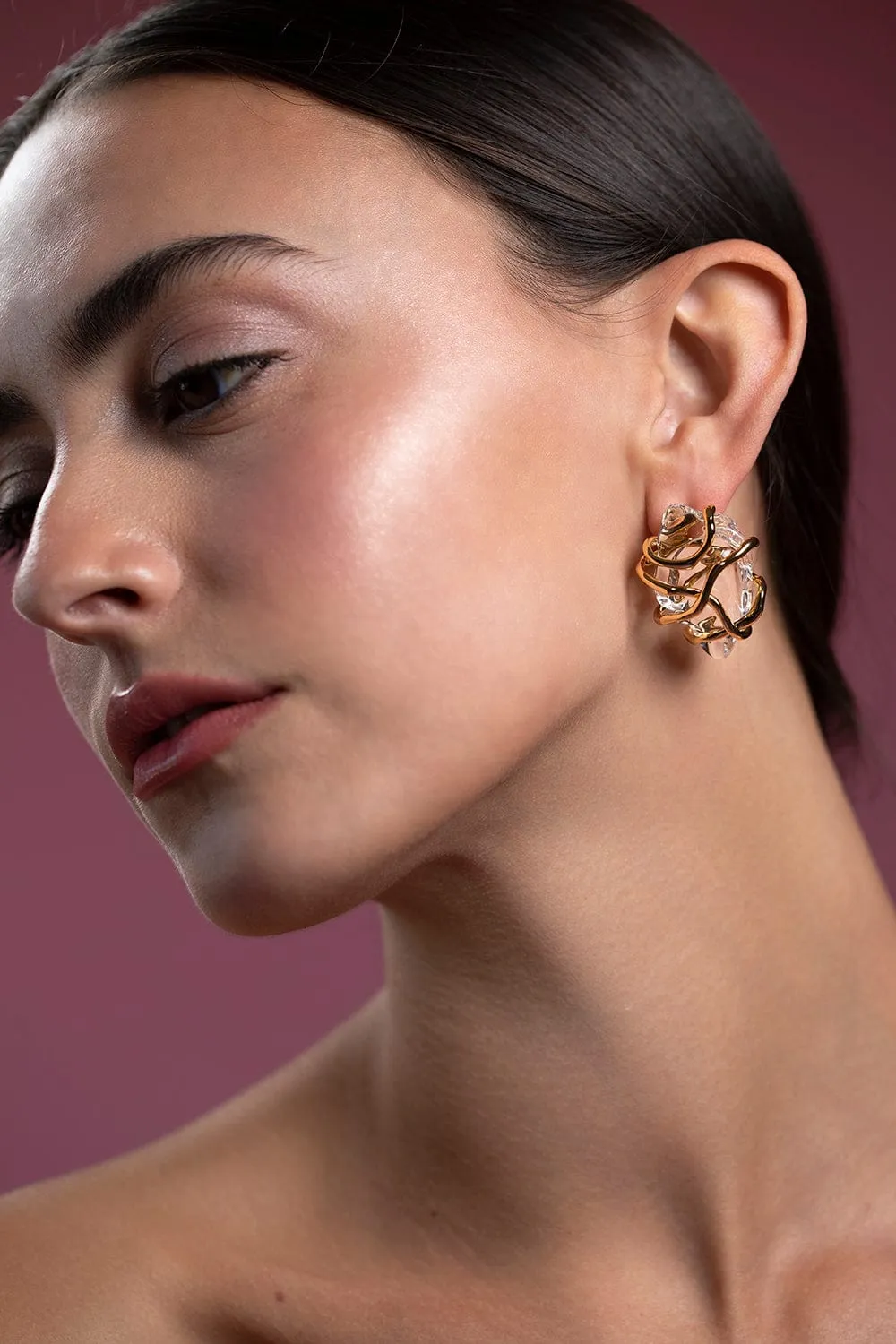 Twisted Gold Liquid Lucite Large Post Earrings