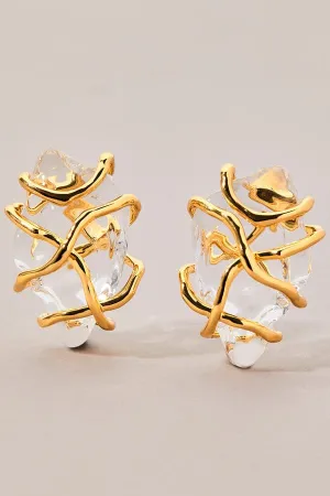Twisted Gold Liquid Lucite Large Post Earrings