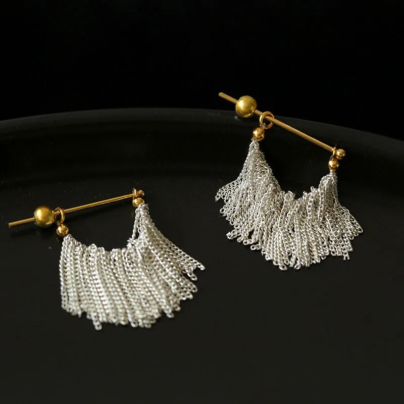 Two Tone 18K Gold Plated Sterling Silver Waterfall Fringe Earrings