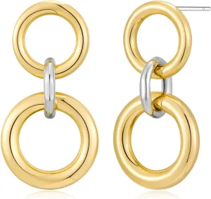 Two Tone Dangle Earrings for Women Gold and Silver Paperclip Chain Earrings Big Drop Earrings