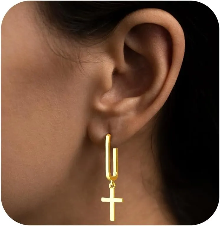 Two Tone Small Stud Earrings for Women 18K Gold Plated Hypoallergenic Cartilage Earrings