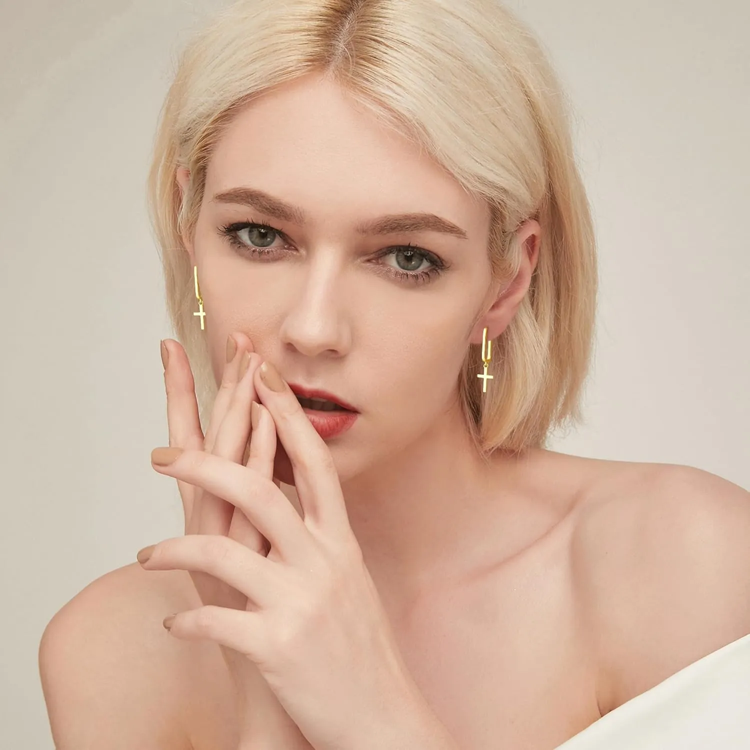 Two Tone Small Stud Earrings for Women 18K Gold Plated Hypoallergenic Cartilage Earrings